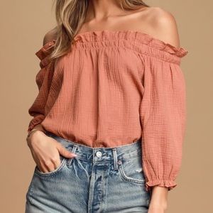 Lulu’s Rusty Rose Off-The-Shoulder Top, Size: L